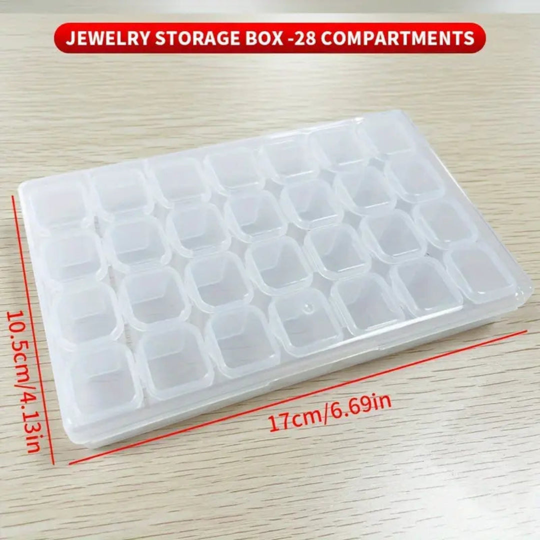 Compact jewelry storage case featuring removable grids and secure snap closure for easy travel.