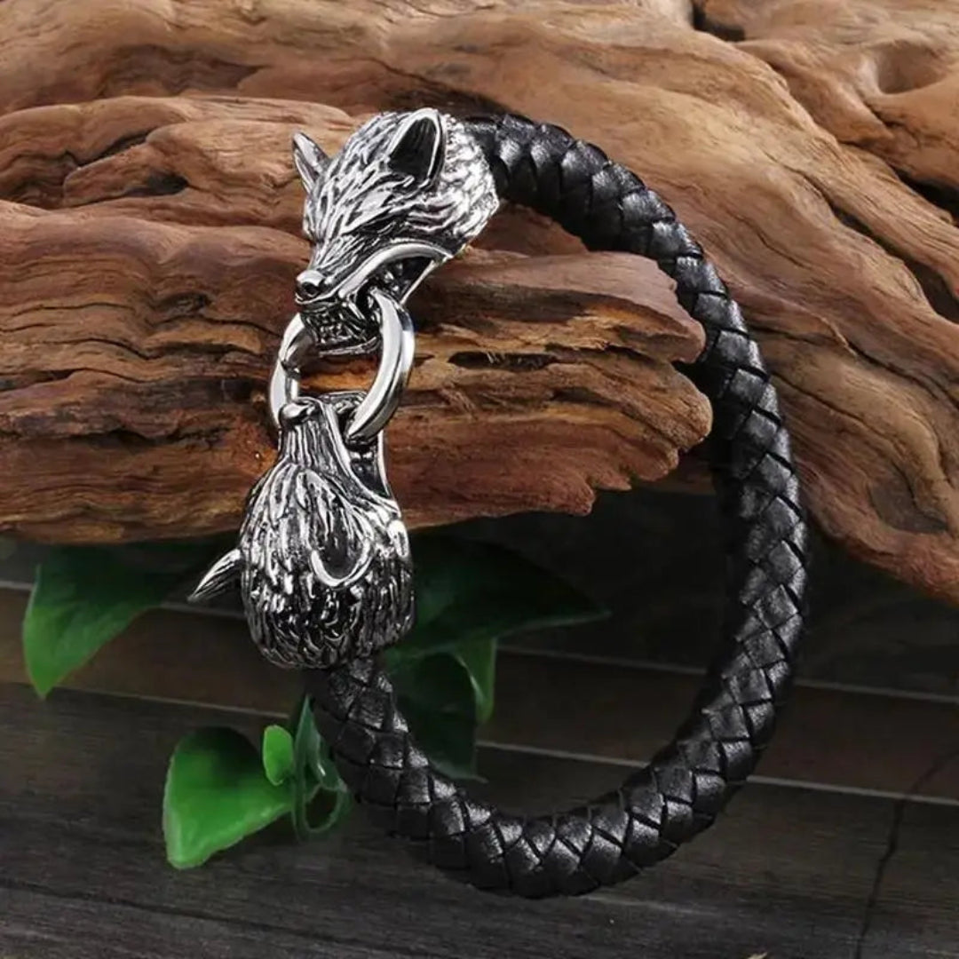 Handcrafted Norse Mythology Bracelet – Wolf Head Viking Jewelry for Men
