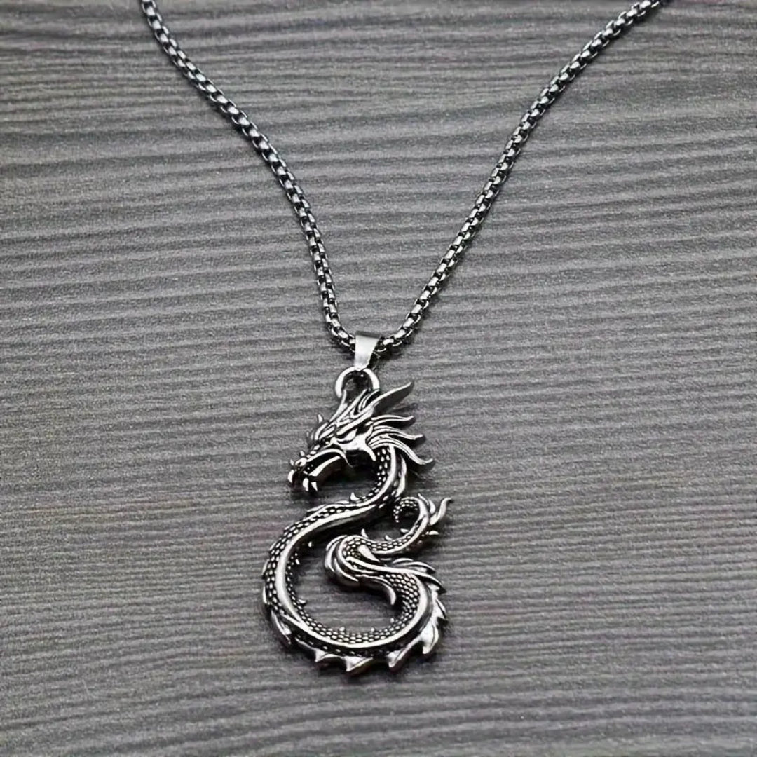 "Creative dragon pendant necklace for boys, featuring a bold dragon design, ideal for party gifts or everyday fashion statements."