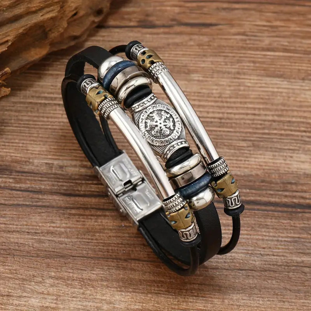 "Casual attire accessory - antique silvery faux leather bracelet for men"
