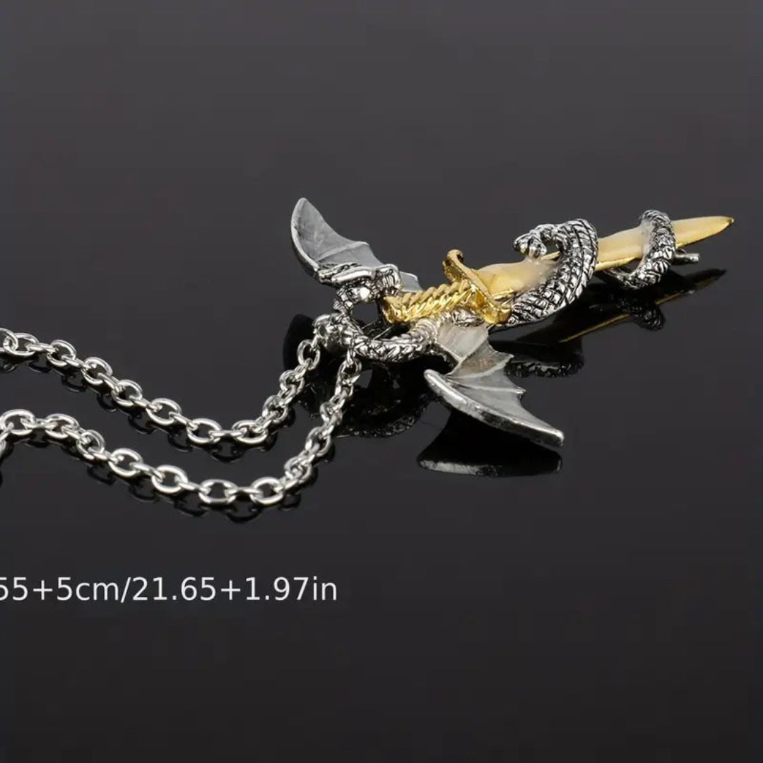 Stylish unisex rock-inspired necklace featuring a pterosaur and sword motif, perfect for modern fashion statements.