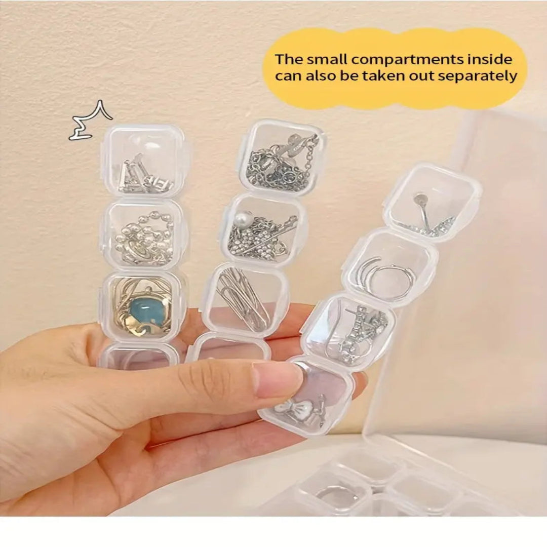 Transparent plastic organizer box with 28/56 compartments for beads, pills, DIY crafts, and tools.