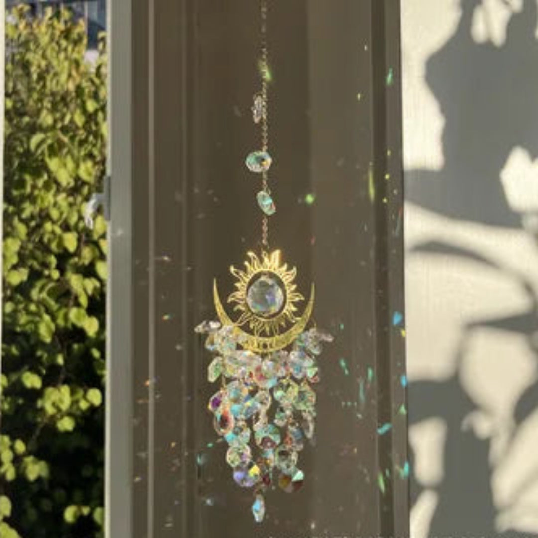 Devil's Eye Sun Moon Crystal Suncatcher – Rainbow Maker Wind Chime for Home Décor