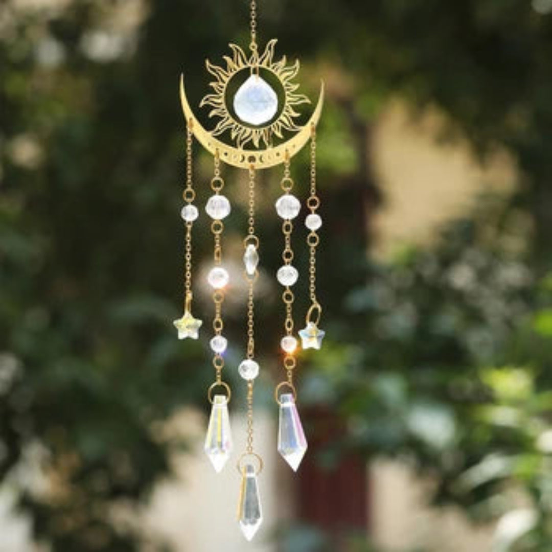 "Romantic Valentine’s Day gift – Crystal Sun & Moon Suncatcher with dazzling light effects."
