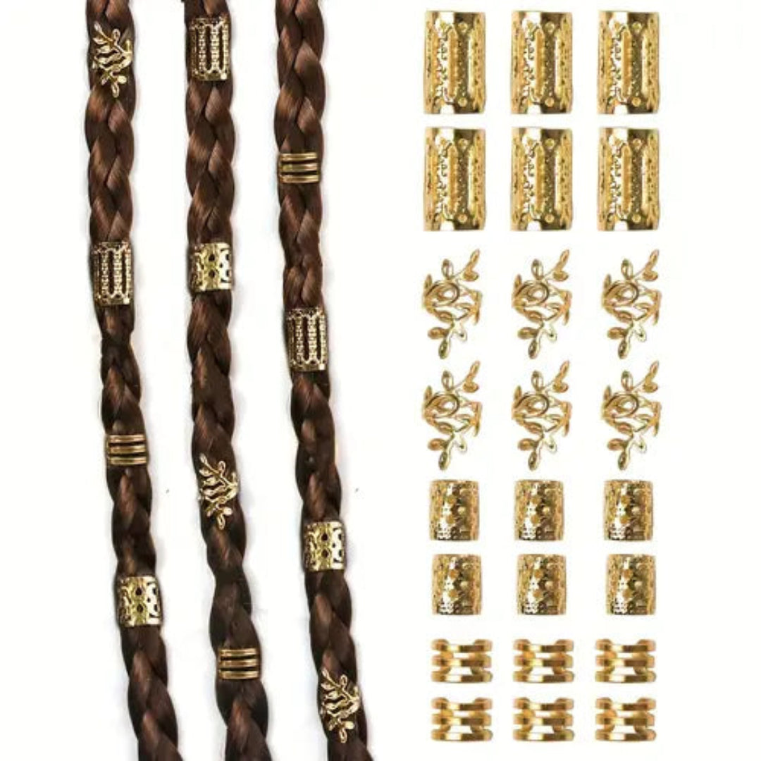 Trendy golden hair accessories for women and girls, perfect for enhancing braids and loc styles